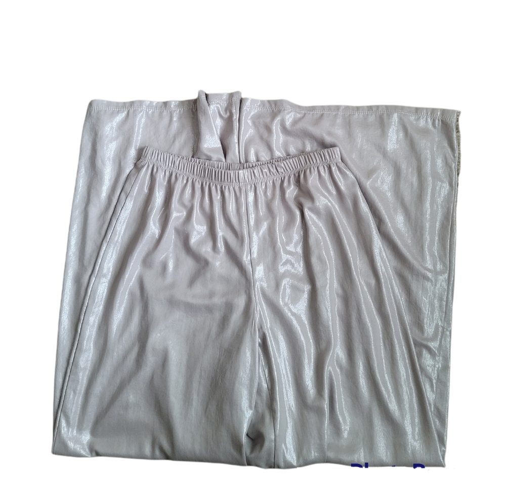 S.Levine Shimmery Silver Pull On Wide Leg Pants S